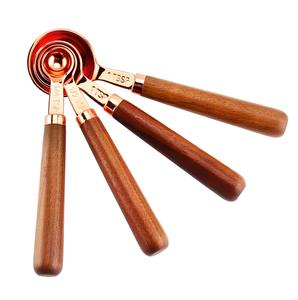 Juego de Cucharas Medidoras de Cobre Hechas a Mano con Mango de Madera para Cocina, Repostería, Café, Té y Especias, Venta al por Mayor, Proveedor OEM - Product Image 1