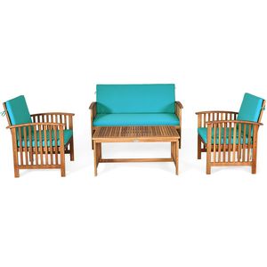 Set di mobili da giardino in legno massello da 4 pezzi con cuscini resistenti all'acqua - Product Image 3