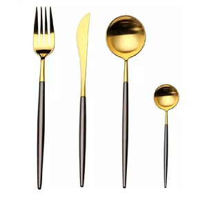 Luxury <b>Black</b> and Gold Cutlery <b>Set</b> Matte Stainless Steel Flatware Two-Tone Silverware <b>Set</b> for Wedding & Fine Dining - Product Image 4