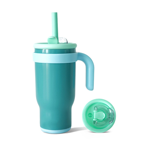 Gobelet sans BPA en acier inoxydable à double paroi avec base en silicone isolée sous vide, gobelet de voiture pour enfants de 18oz avec poignée - Product Image 1