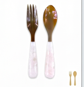 <b>Mirror</b> Horn Head Pink <b>Shell</b> Handle Salad Set Polished Head Glossy Grip Cutlery For Kitchenware Tabletop Dinnerware And Party - Product Image 1