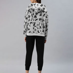 Conjunto Deportivo de Felpa de Algodón Grueso de 450 GSM para Mujer, Tela Suave y Cómoda, Sudadera con Capucha y Pantalones Jogger con Estampado de Camuflaje de Manga Larga - Product Image 2