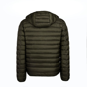 Men's Ultra-<b>Light</b> Canvas Hooded Puffer <b>Jacket</b> Stand Collar Windproof Coat Olive Green for Winter High Street Style Front Logo - Product Image 2