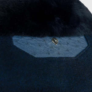 Men's Navy Blue Ostrich Embossed Genuine Suede <b>Leather</b> <b>Jacket</b> Premium Quality with Ostrich Embossed Patches <b>Winter</b> wear - Product Image 6