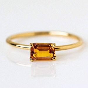 Bague en Citrine Naturelle en Argent Sterling 925 Plaqué Or 14 carats, Modèle Baguette Délicate, pour Empilage, Pierre de Naissance - Product Image 1