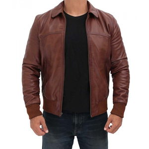 Winter Fashion Design <b>Men</b> 2026 Brown <b>Bomber</b> <b>Leather</b> Jacket High Quality <b>Leather</b> Jacket for <b>Men</b> - Product Image 6