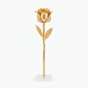Wholesale 24K Gold Dipped Rose Flower Forever Preserved Real Rose Long Stem Plated Golden Rose with Luxury Gift <b>Box</b> Low Price - Product Image 2