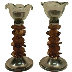 Ensemble de 2 bougeoirs de centre de table, design floral attrayant, miroir, chocolat, deux couleurs, décoration, best-seller, article tendance - Product Image 1