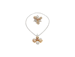 Collier Pendentif Fleur Vintage de Luxe en Or Massif Certifié IGI, Or 18K avec Diamants Sertis Pavé, Chaîne Corde pour Femme, Idéal Soirées - Product Image 3