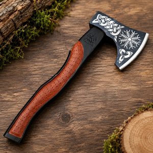 Hacha Tomahawk Artesanal de 15 Pulgadas, Grabada Nórdica, de Acero Forjado, con Mango de Madera, Diseño Nórdico, Regalo Único - Product Image 4