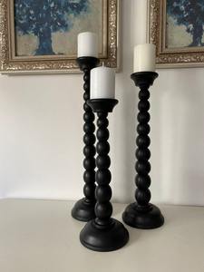 Porte-bougie en bois noir, support de bougie pilier en bois, ensemble de porte-bougie hauts, support de bougie moderne noir, support décoratif - Product Image 5