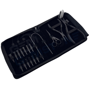 Kit d'outils professionnels en acier inoxydable pour l'installation d'extensions de cheveux avec pinces, boucles de traction, aiguilles et étui - Product Image 1