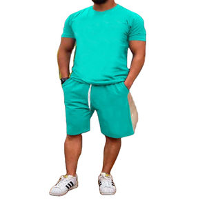 Nuevo Conjunto Deportivo de Dos Piezas para Hombre, Talla Grande, Transpirable, Cuello Waffle, Poliéster/Algodón, Camiseta y Pantalones Cortos para Gimnasio y Fitness, Estilo Urbano - Product Image 4