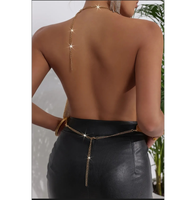 Top Halter Col V Profond en Maille Dorée, Dos Nu, Col Bénitier, Cami à Paillettes, Glamour, Tenue de Soirée, Festival, Audacieux