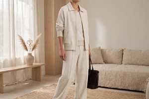 Conjunto Deportivo de Mujer con Cuello Alto y Cremallera, Top de Manga Larga, Pantalones Anchos, Ajuste Holgado, Diseño Estampado de Spandex/Algodón - Product Image 6