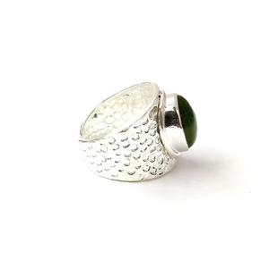 Custom 925 Sterling <b>Silver</b> Green Onyx Signet <b>Ring</b> | Textured Wide Band Hypoallergenic <b>Men</b> Women Jewelry - Product Image 3