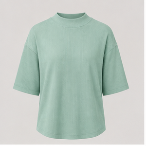 Camiseta de Mujer Verde Menta con Cuello Simulado y Manga hasta el Codo, Corte Holgado WTS-0071 - Product Image 1
