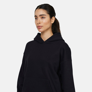 Sudadera con Capucha Extra Grande para Mujer, Color Negro Sólido, Felpa de Algodón, Manga Larga, Diseño con Bolsillos, Ropa Casual de Otoño - Product Image 4