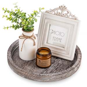 Plateau de service rond en bois de qualité supérieure, plateau décoratif rustique avec bords surélevés, plateau en bois élégant pour la décoration de la maison - Product Image 1