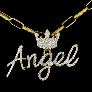 925 argent plaqué or lettre rappeur pendentif pour hommes femmes Moissanite diamant personnalisé avec couronne caution initiale lettre pendentif - Product Image 1