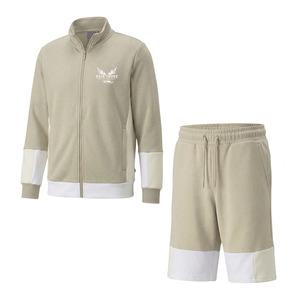 <b>Men's</b> Fleece Track <b>Jacket</b> And Shorts Set Solid Color Casual Autumn Wear Stand Collar Full Zip Design <b>Men</b>’s <b>Summer</b> Shorts Set - Product Image 1