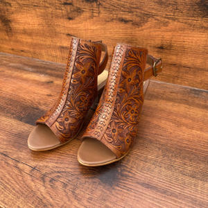 Newest Hand <strong>Tooled</strong> Leather <strong>Heels</strong> Sandals Dress Shoes High <strong>Heels</strong> <strong>Western</strong> Fashion Women Genuine Leather Wedges Wedding Prom Shoes