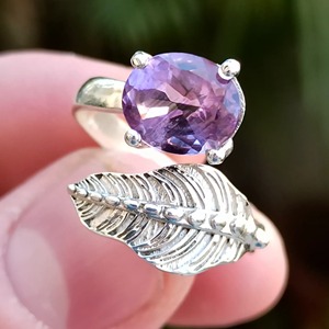 Amethyst <b>Ring</b> Handmade Sterling Silver Bezel Setting Natural Purple Oval leaf Shape Gemstone <b>Boho</b> Jewelry Women's Jewekry - Product Image 4