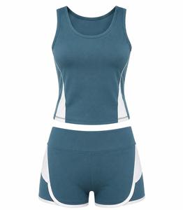 Women's 2 Piece Yoga Set Racerback <b>Crop</b> <b>Top</b> High Waist Shorts Solid Color Contrast Binding Breathable Spandex Sport Wear - Product Image 1