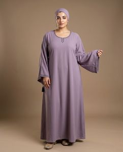 Elegant Purple Abaya With Beaded Embellishments <b>Long</b> Sleeve Floor Length Modest <b>Dress</b> <b>For</b> Women Middle East Style Daily Wear - Product Image 6
