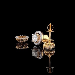 ต่างหูเพชรทรงกลม 1.40 กะรัต ทอง 14K เพชรเลี้ยงในห้องปฏิบัติการ พร้อมใบรับรอง IGI ของขวัญแต่งงาน เครื่องประดับสำหรับผู้หญิง - Product Image 1