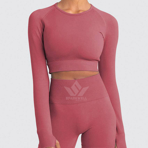 Women's Seamless Yoga Set Long Sleeve <b>Crop</b> <b>Top</b> High Waist Leggings Quick Dry Breathable 2 Piece Fitness Activewear - Product Image 2