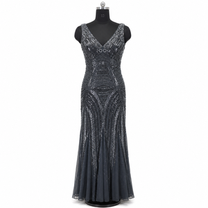 Luxury Women Black <b>Sequin</b> Evening Gown Elegant V Neck Mermaid Maxi Dress Premium Designer Party Wear Wedding Reception Formal - Product Image 1