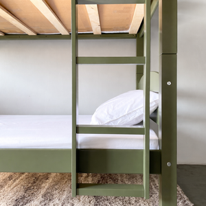 Lit superposé minimaliste vert olive personnalisable, meubles de chambre à coucher en bois sur mesure pour enfants - Product Image 4