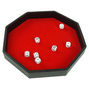 Bandeja profesional personalizada para dados con logo, de cuero PU octogonal negro y terciopelo rojo, para el juego Shake the Elbows - Product Image 1