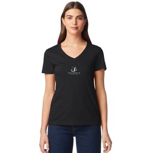 T-shirt décontracté en coton à col en V pour femme, manches courtes, basique, doux, respirant, confortable, coupe régulière, vêtements de mode en gros - Product Image 1