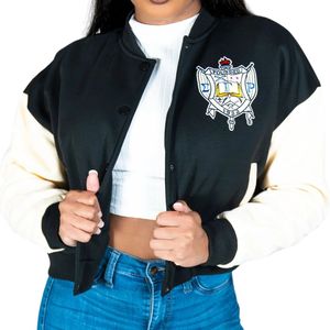 เสื้อแจ็คเก็ตวาร์ซิตี้แบบสั้น Sigma Gamma Rho สำหรับผู้หญิง แฟชั่นเสื้อเบสบอลปักลายตัวอักษรกรีก เสื้อคลุมสำหรับชมรมนักศึกษา - Product Image 3
