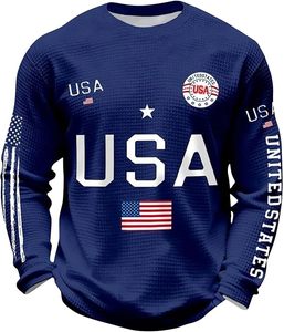 เสื้อสเวตเชิ้ตคอกลมลายธงชาติสหรัฐอเมริกาสำหรับผู้ชาย - ผ้าฝ้าย 100% ปักลายและพิมพ์ลายดิจิทัล ทรงโอเวอร์ไซส์สำหรับฤดูหนาว เป็นมิตรต่อสิ่งแวดล้อม - Product Image 3