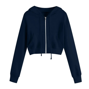 High Quality 100% Cotton Fleece Zipper-<b>Up</b> Hoodies for Women Winter Custom Color Premium <b>Cropped</b> Streetwear Customizable Size - Product Image 3
