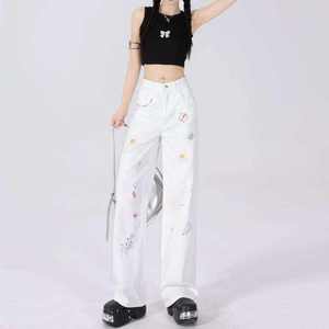 Women's Mid Wide Leg Cotton Breathable Quick Dry Pants with Hand Embroidery Loose Fit Full Length Casual Summer - Product Image 6