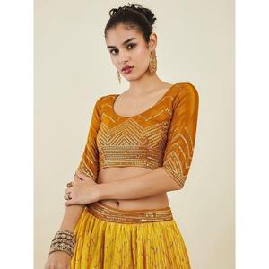 ผ้าไหมฮาลดีปักเลื่อมสีเหลืองพราวชุด lehenga choli กับ dupatta - Product Image 4