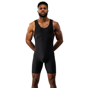 Combinaison de lutte pour hommes, noire, logo numérique imprimé, 100% polyester, séchage rapide, respirante, taille plus, adulte, Fezco Industries - Product Image 1