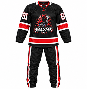 Ensemble de maillots de hockey sur glace personnalisés pour hommes, noir et rouge, uniforme de hockey sur glace par sublimation, vêtements de sport, ensemble de maillots et pantalons de hockey d'équipe - Product Image 1