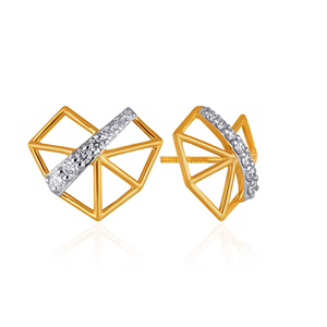 Pendientes de Diamantes con Facetas Lineales, Oro Amarillo de 14K, Pendientes de Diamantes Redondos en Forma de Corazón, Diamantes Cultivados en Laboratorio de Corte Redondo, Joyería Fina de Lujo - Product Image 3
