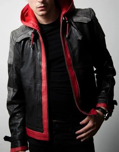 Red Hood Style Genuine Leather <b>Jacket</b> Men <b>Biker</b> Motorcycle <b>Jacket</b> - Product Image 2