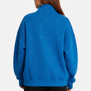 Nouveau modèle 2025 Sweat-shirt pour femme coupe ample zippé entièrement orné de strass, coupe oversize, épaules tombantes, col montant - Product Image 6