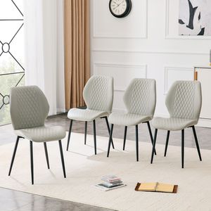 Set di 4 Sedie da Pranzo Moderne di Lusso in PU Trapuntato Grigio Chiaro con Gambe in Metallo Nero per Uso Imbottito - Product Image 6