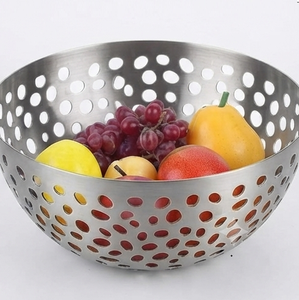 Cesta de Frutas de Acero Inoxidable, Tazón Redondo de Metal Perforado para Almacenamiento en la Encimera de la Cocina - Product Image 1
