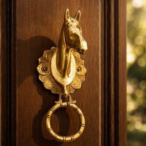 SHUBHAM - Sonnette de porte vintage en forme de cheval, plaquée or, en métal poli, décoration d'entrée antique pour la maison - Product Image 4
