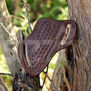 Funda de cuero genuino hecha a mano OEM para cuchillo tipo pancake, para cinturón, para mano derecha, ideal como regalo. - Product Image 3