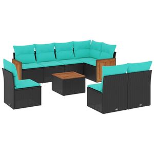 Set di divani da giardino in polyrattan nero da 9 pezzi con cuscini - Product Image 2